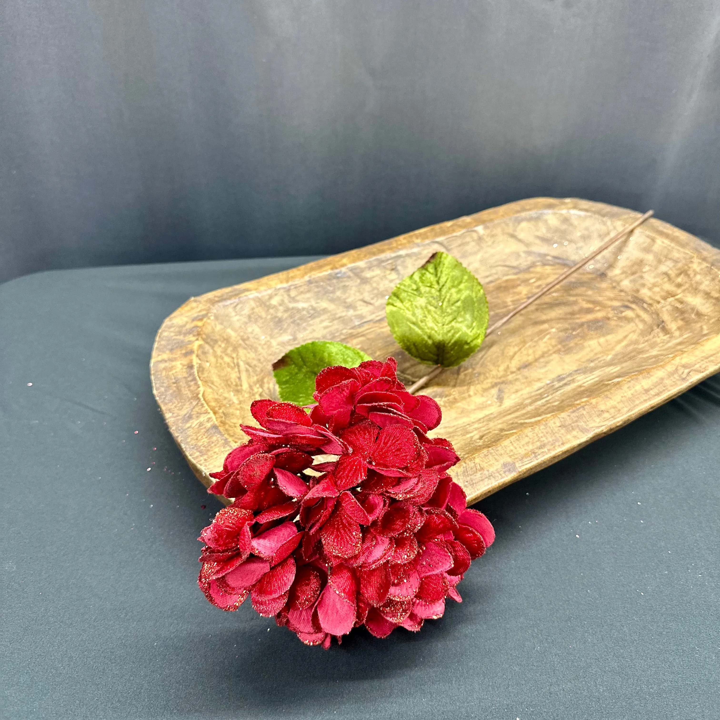 17" Hydrangea Spray - Silver | Red
