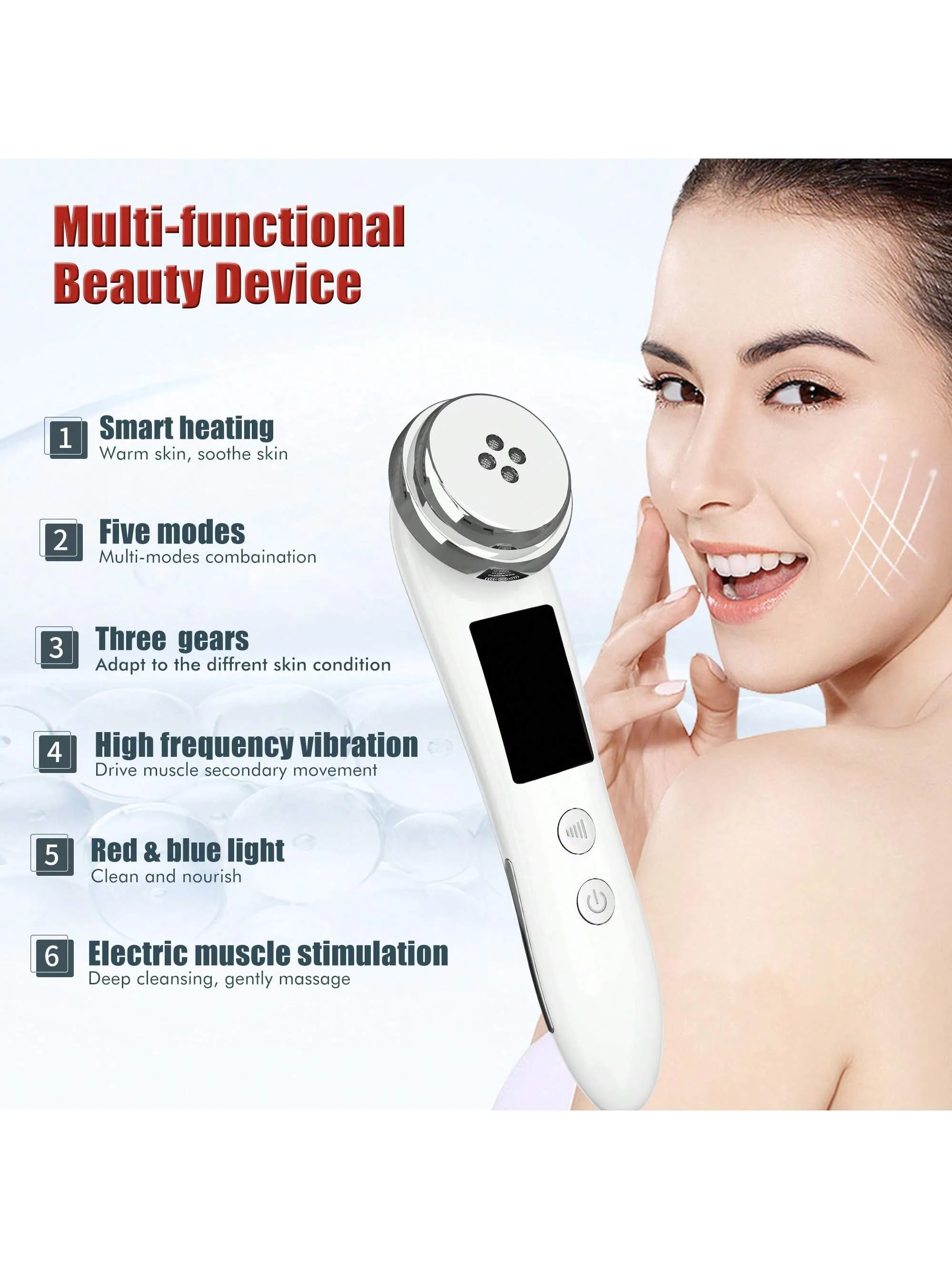 1pc Rechargeable Face Multi-Functional Beauty  Massagers Devices Electric Muscle Stimulation Import Essence 5 Modes 3 Intensity Gears  Skin Care Massage For Home Use
