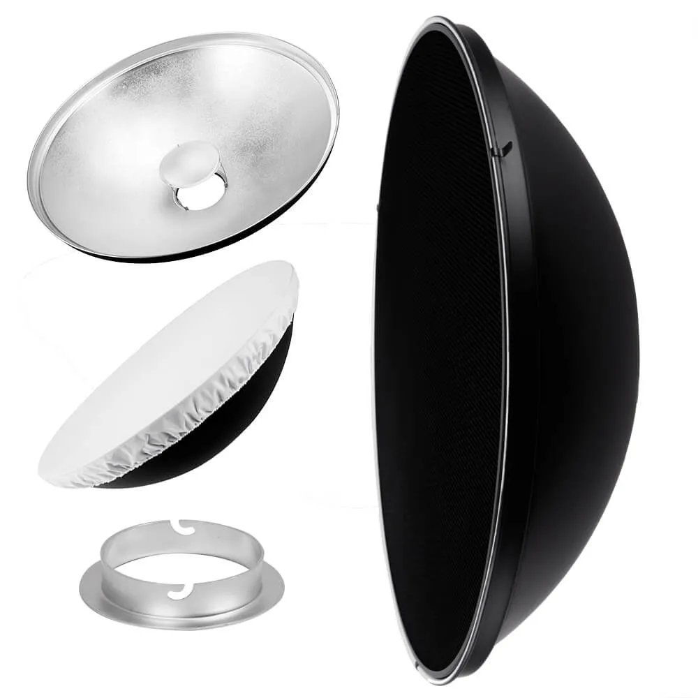 27.5" Photography Beauty Dish Reflector Silver & Grid
