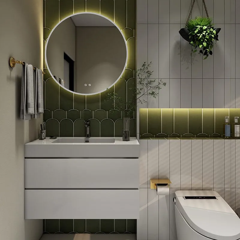 30'' White Wall-Mounted Bathroom Vanity Unit