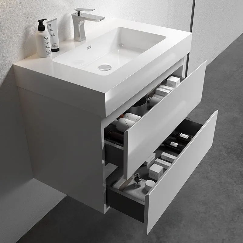 30'' White Wall-Mounted Bathroom Vanity Unit