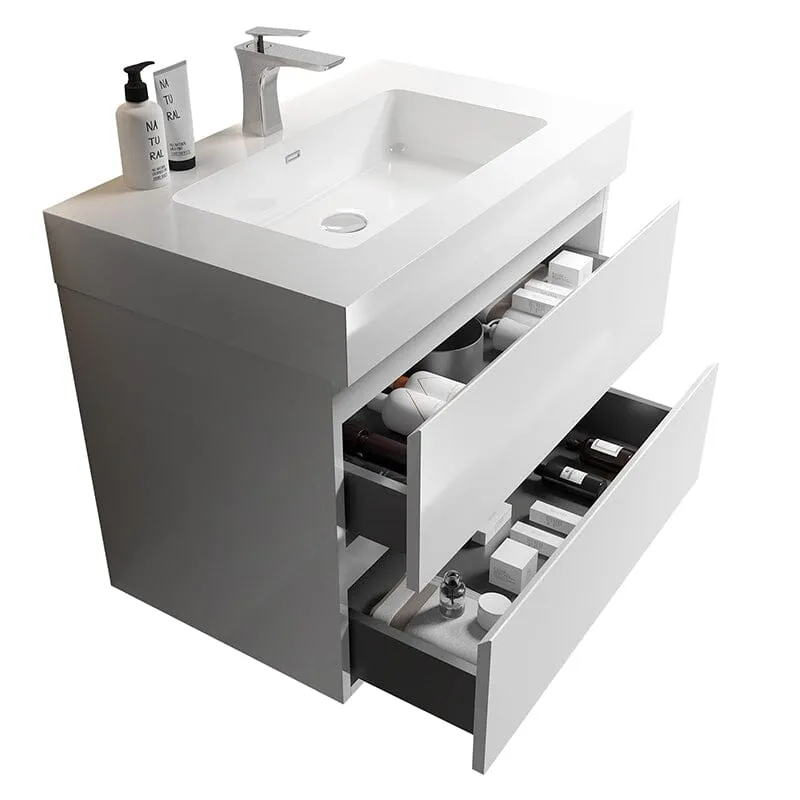 30'' White Wall-Mounted Bathroom Vanity Unit