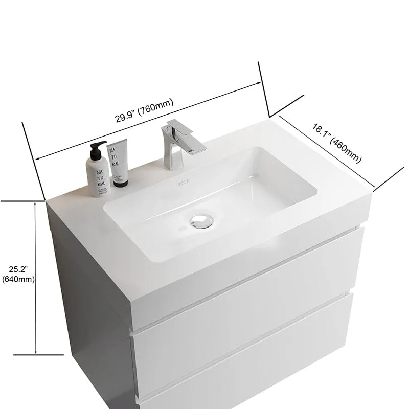 30'' White Wall-Mounted Bathroom Vanity Unit