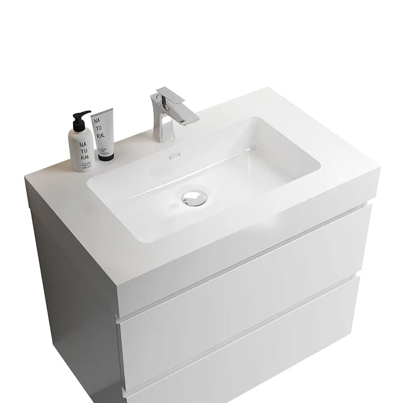 30'' White Wall-Mounted Bathroom Vanity Unit