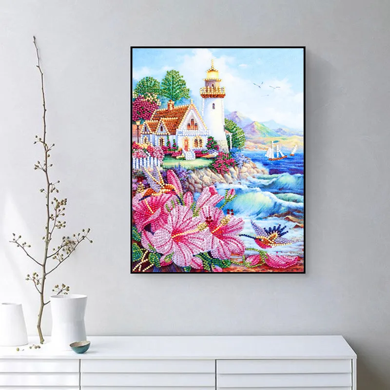 5D DIY  Special-Shaped Diamond-Beauty Flower Castle 30*40cm