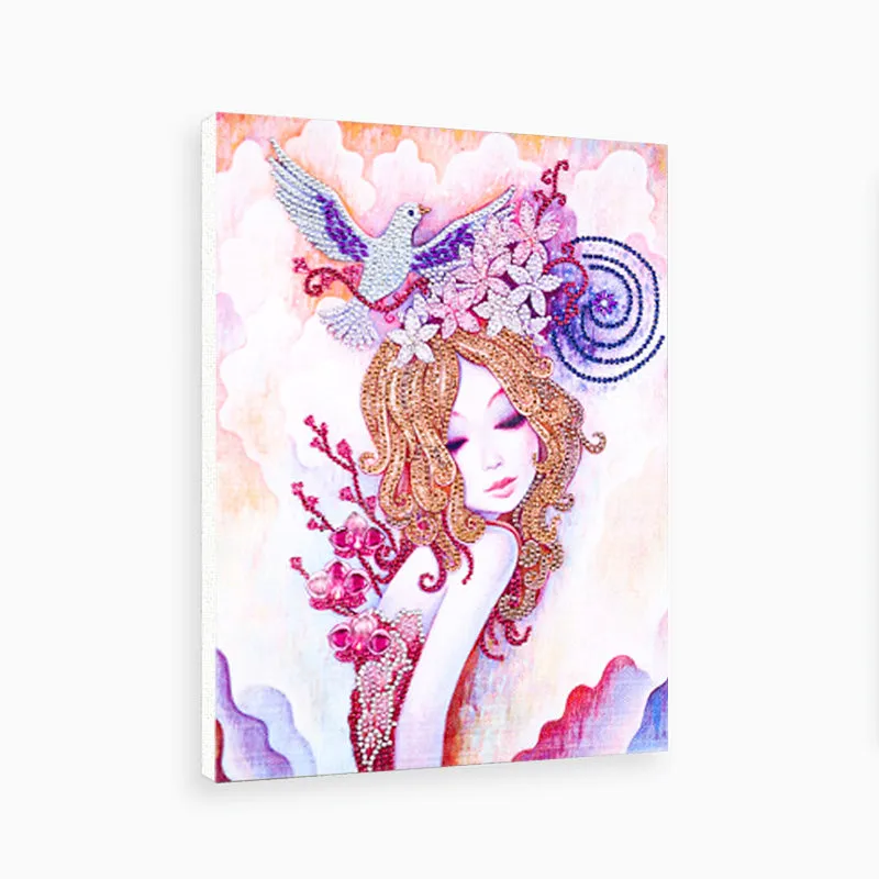 5D DIY  Special-Shaped Diamond-Beauty Flower Fairy Bird 30*40cm