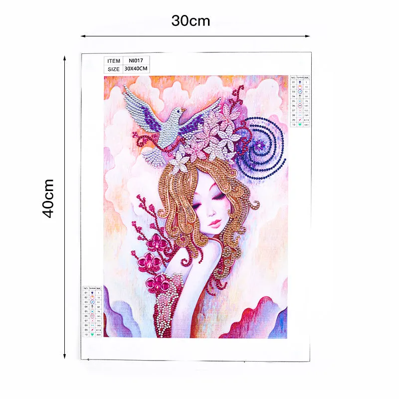5D DIY  Special-Shaped Diamond-Beauty Flower Fairy Bird 30*40cm
