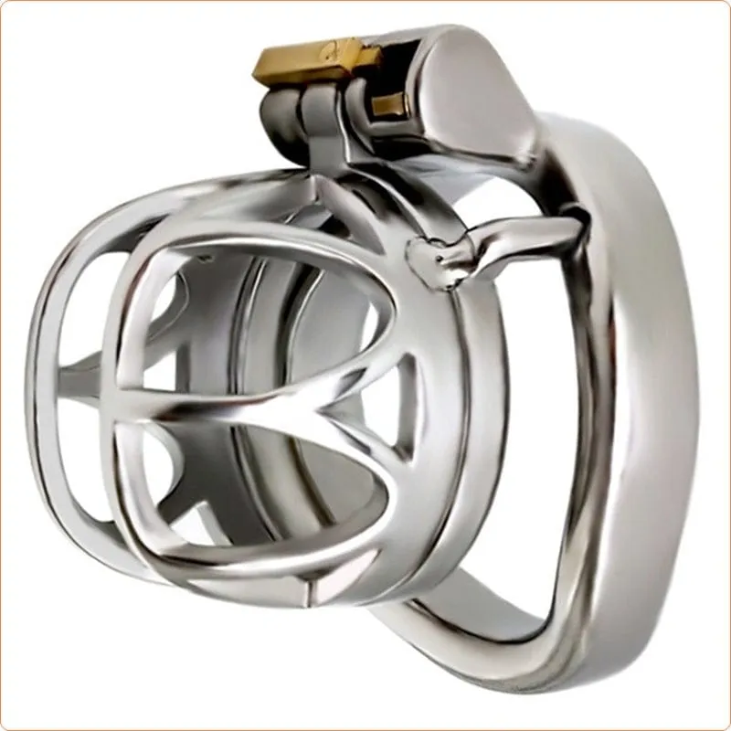 7814M      The Brig Medium Steel Cock Cage Chastity with Medium Cock Ring