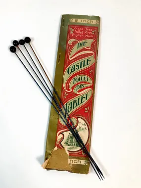 Antique 1900's CASTLE TOILET PIN TABLET, Edwardian Hat Pins, Vintage Fashion