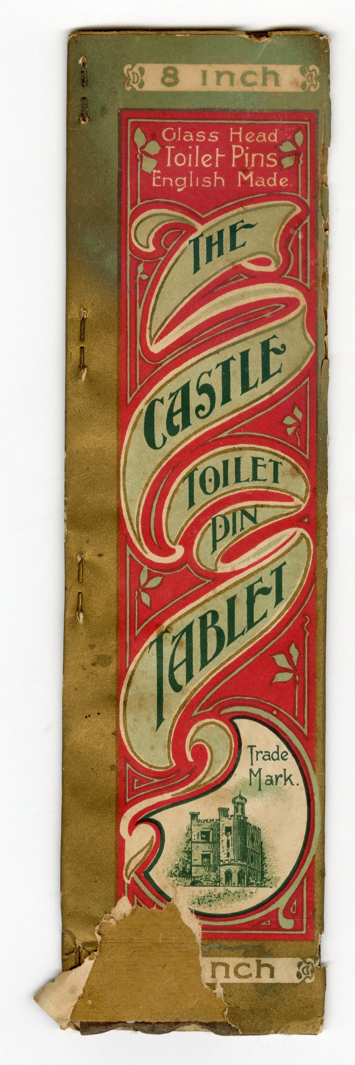 Antique 1900's CASTLE TOILET PIN TABLET, Edwardian Hat Pins, Vintage Fashion