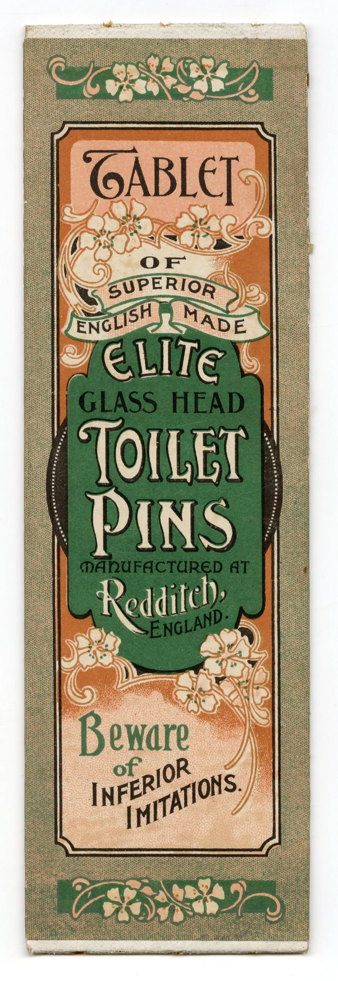 Antique 1900's ELITE TOILET PIN TABLET, Edwardian Glass Hat Pins, Vintage Fashion