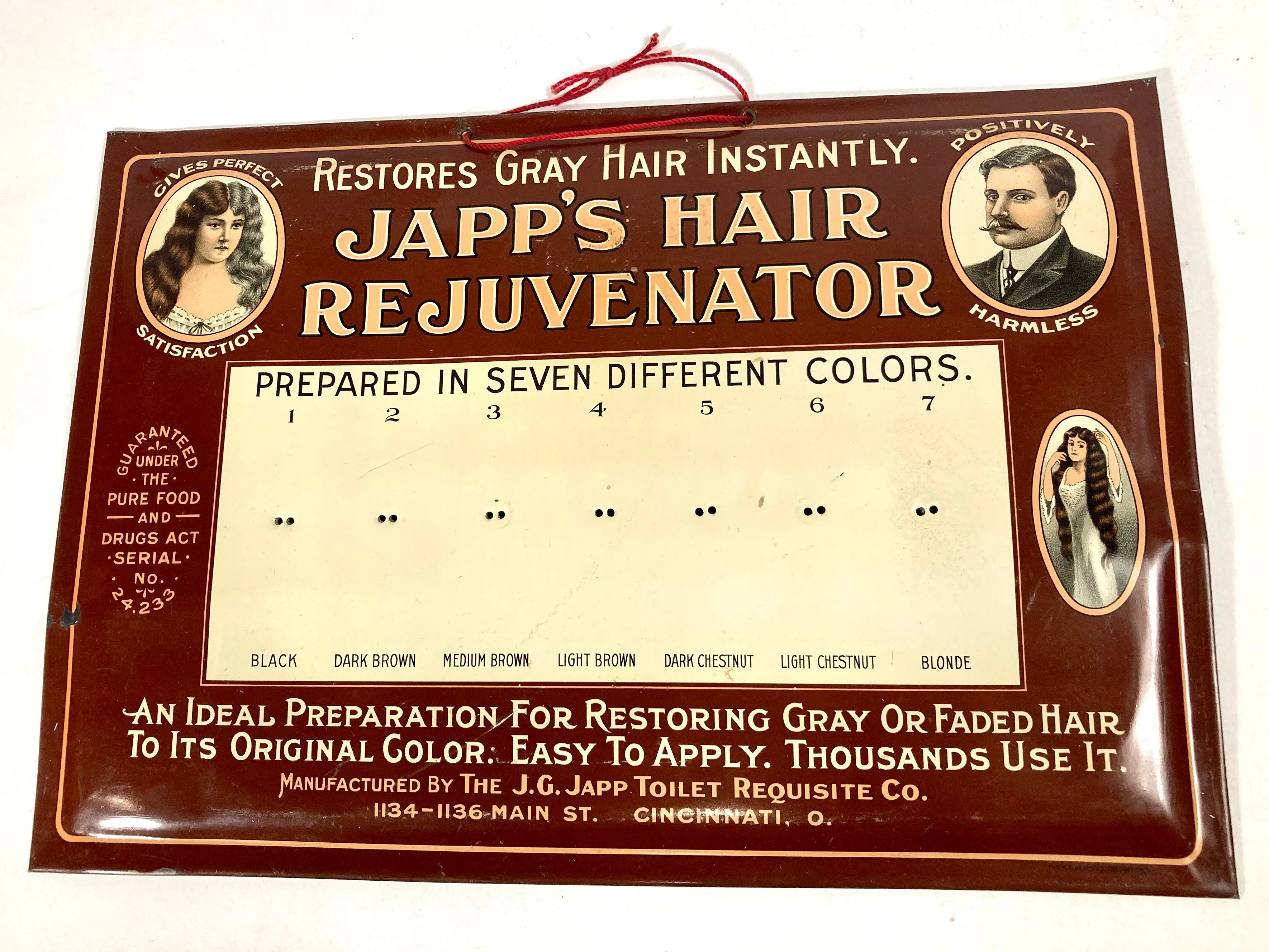 Antique Edwardian JAPP'S HAIR REJUVENATOR Metal Store Display, Sign