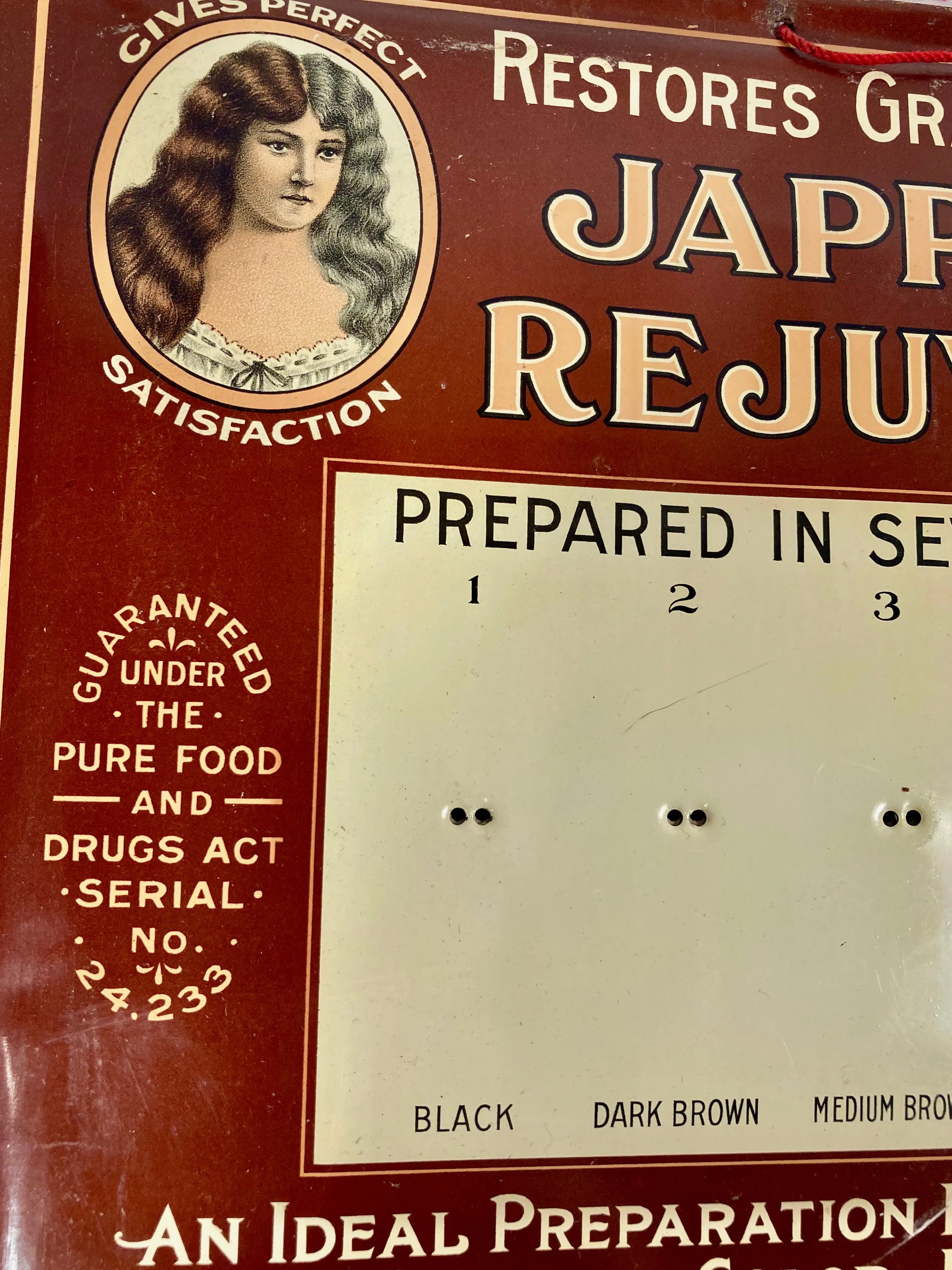Antique Edwardian JAPP'S HAIR REJUVENATOR Metal Store Display, Sign