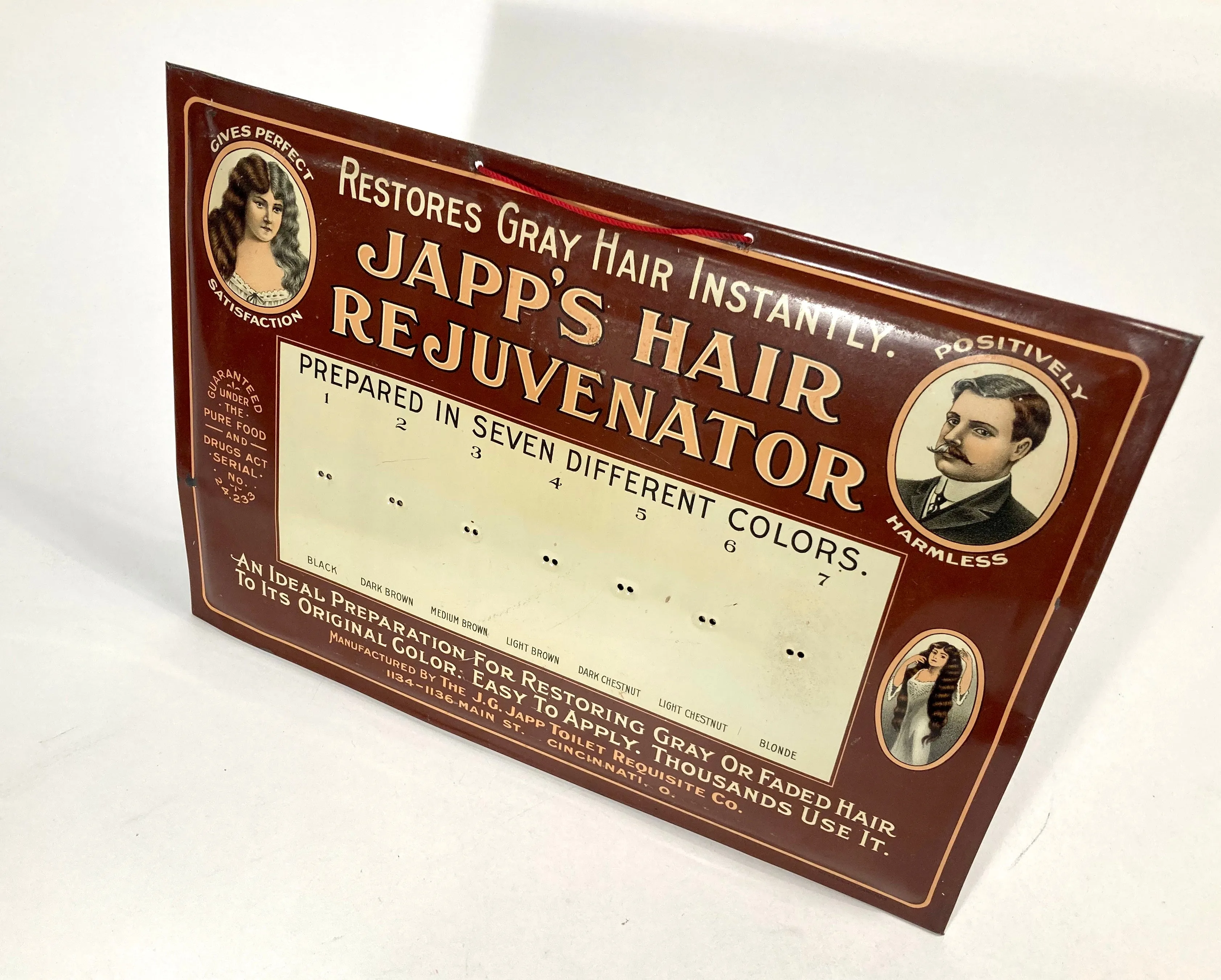 Antique Edwardian JAPP'S HAIR REJUVENATOR Metal Store Display, Sign