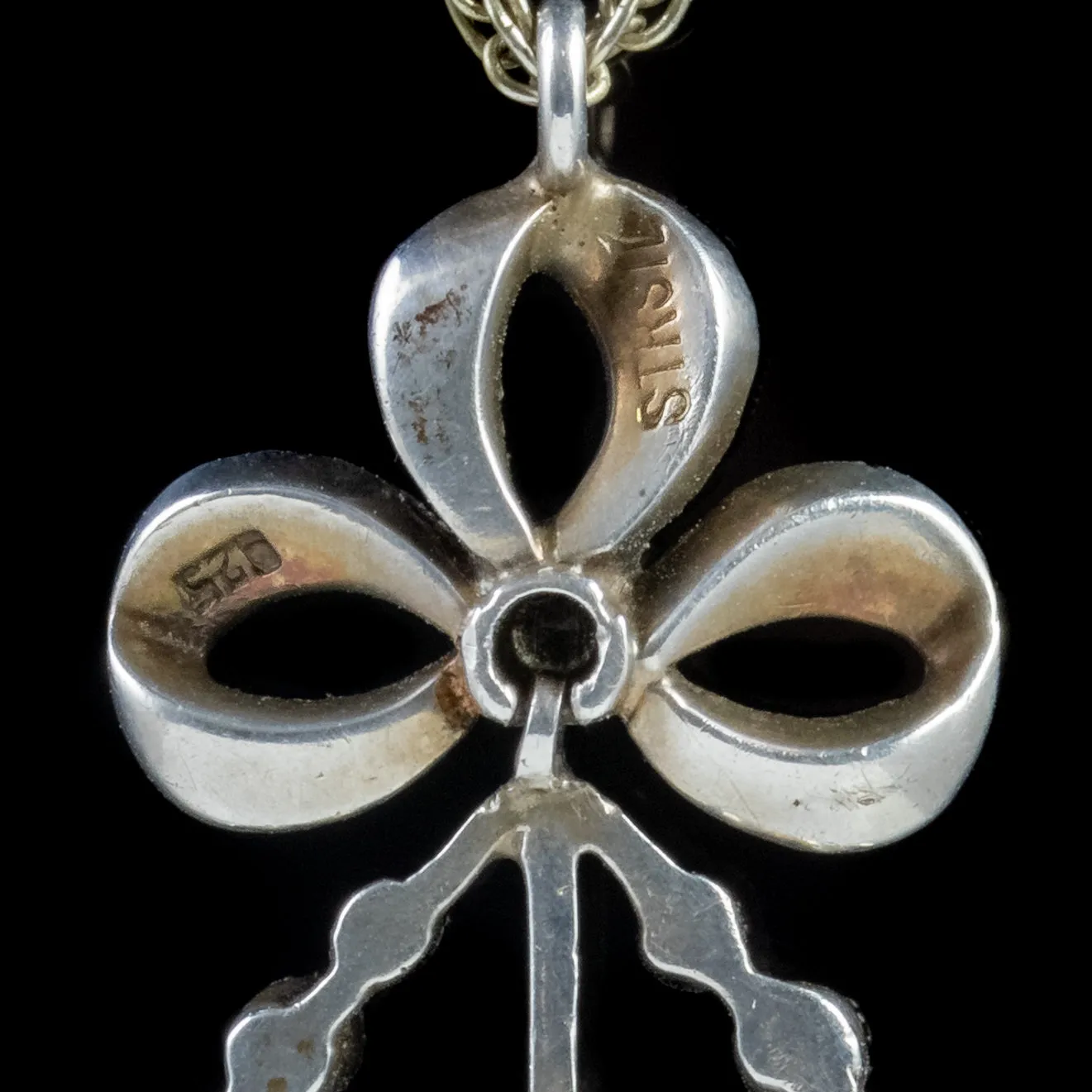 Antique Edwardian Paste Pendant Necklace Sterling Silver Circa 1905