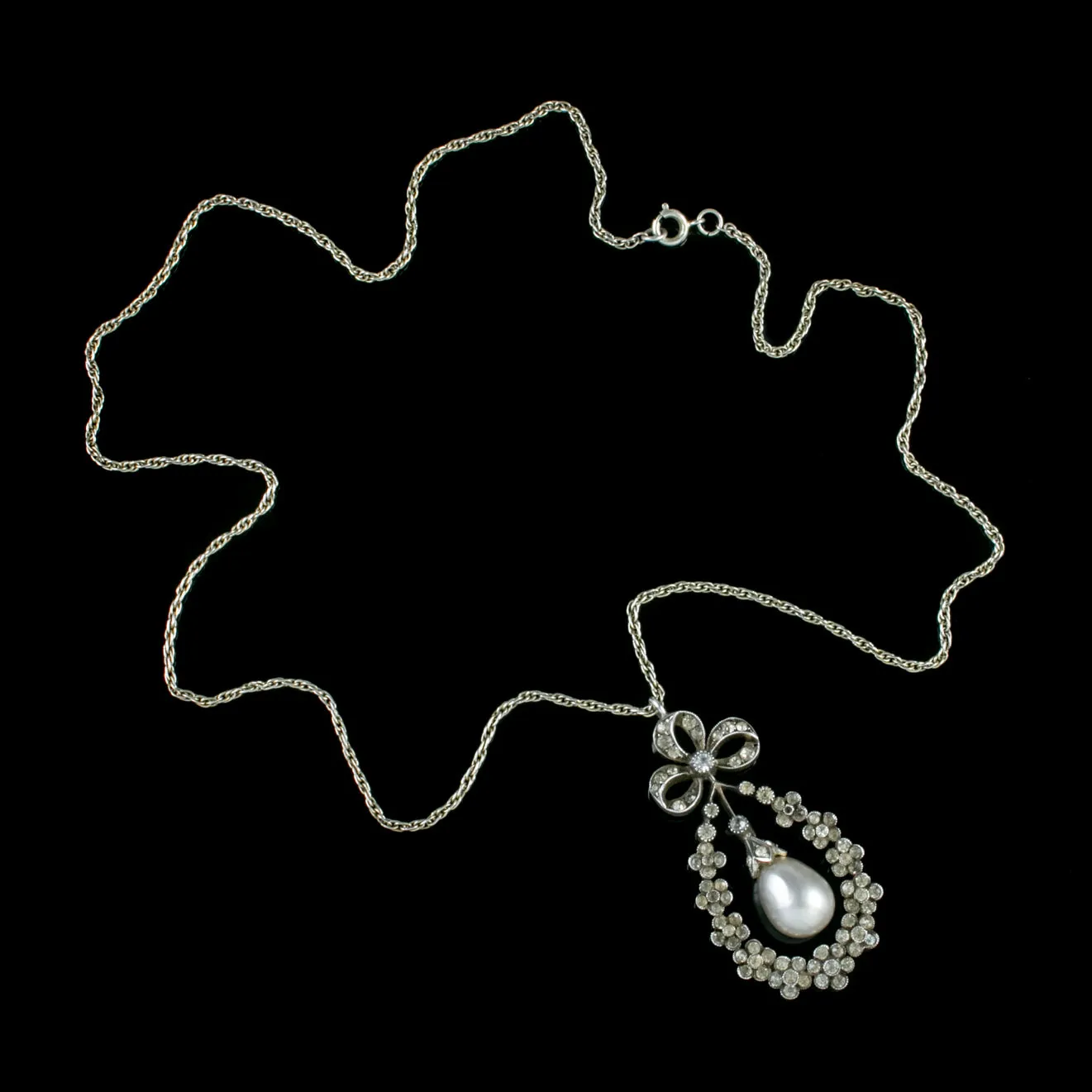 Antique Edwardian Paste Pendant Necklace Sterling Silver Circa 1905