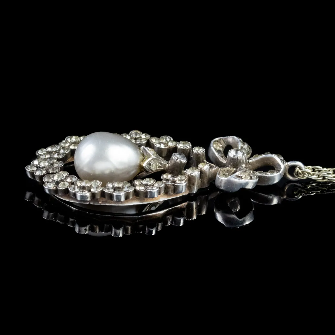 Antique Edwardian Paste Pendant Necklace Sterling Silver Circa 1905