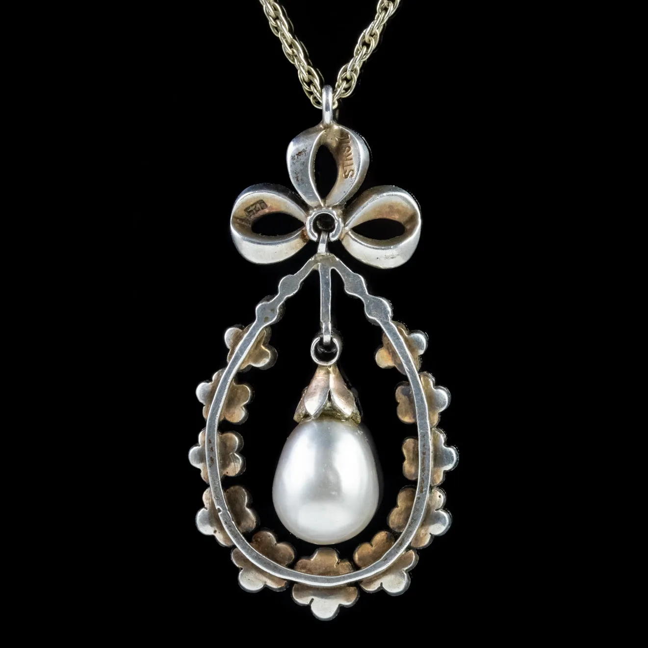 Antique Edwardian Paste Pendant Necklace Sterling Silver Circa 1905