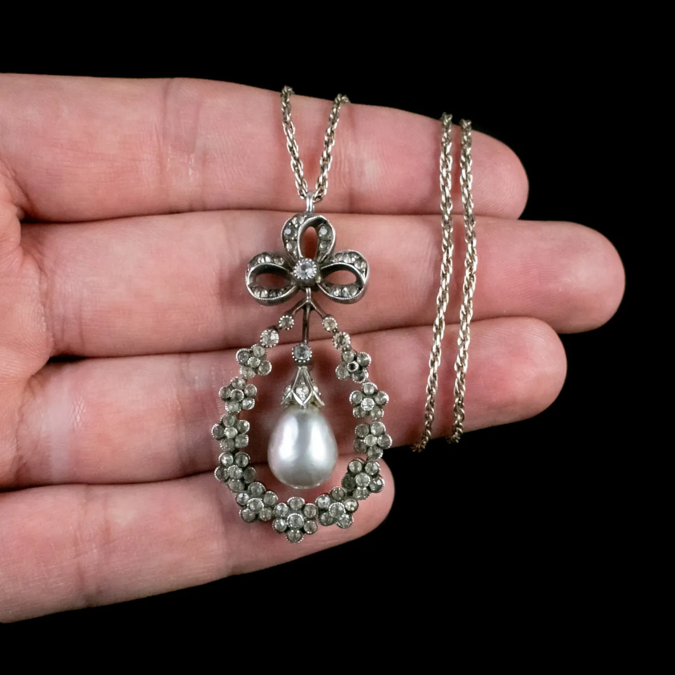 Antique Edwardian Paste Pendant Necklace Sterling Silver Circa 1905