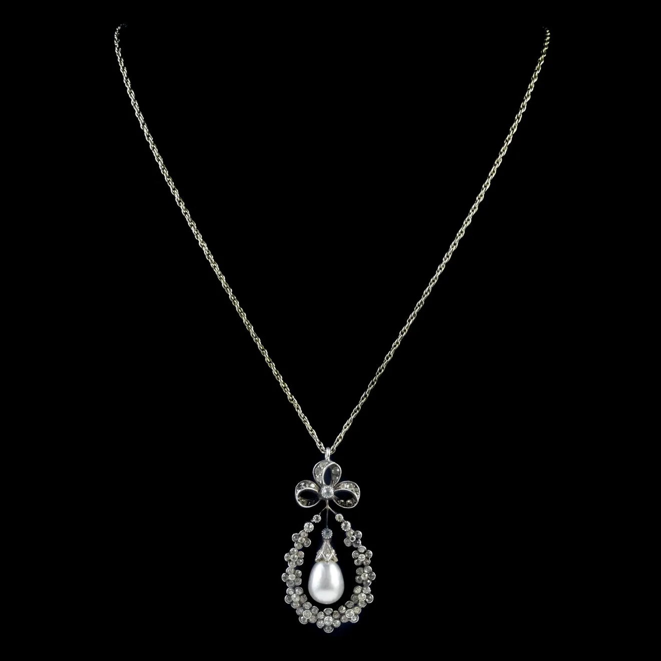 Antique Edwardian Paste Pendant Necklace Sterling Silver Circa 1905