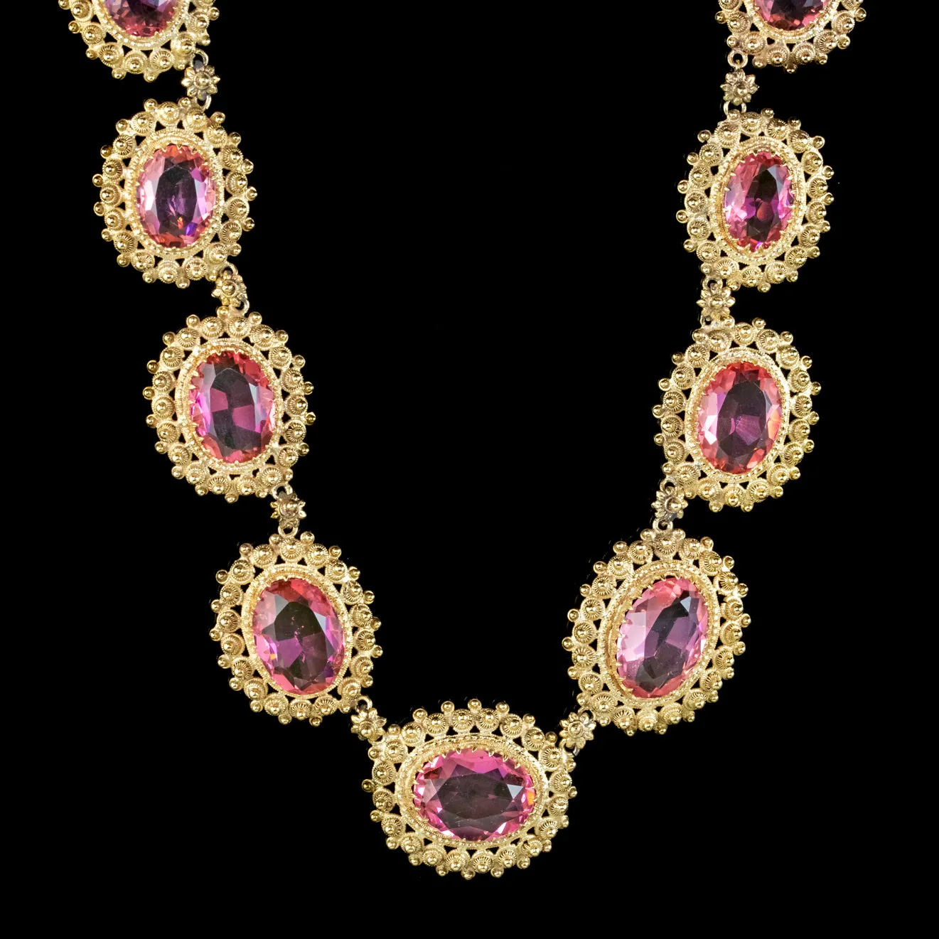 Antique Victorian Cannetille Pink Paste Collar Necklace Circa 1860
