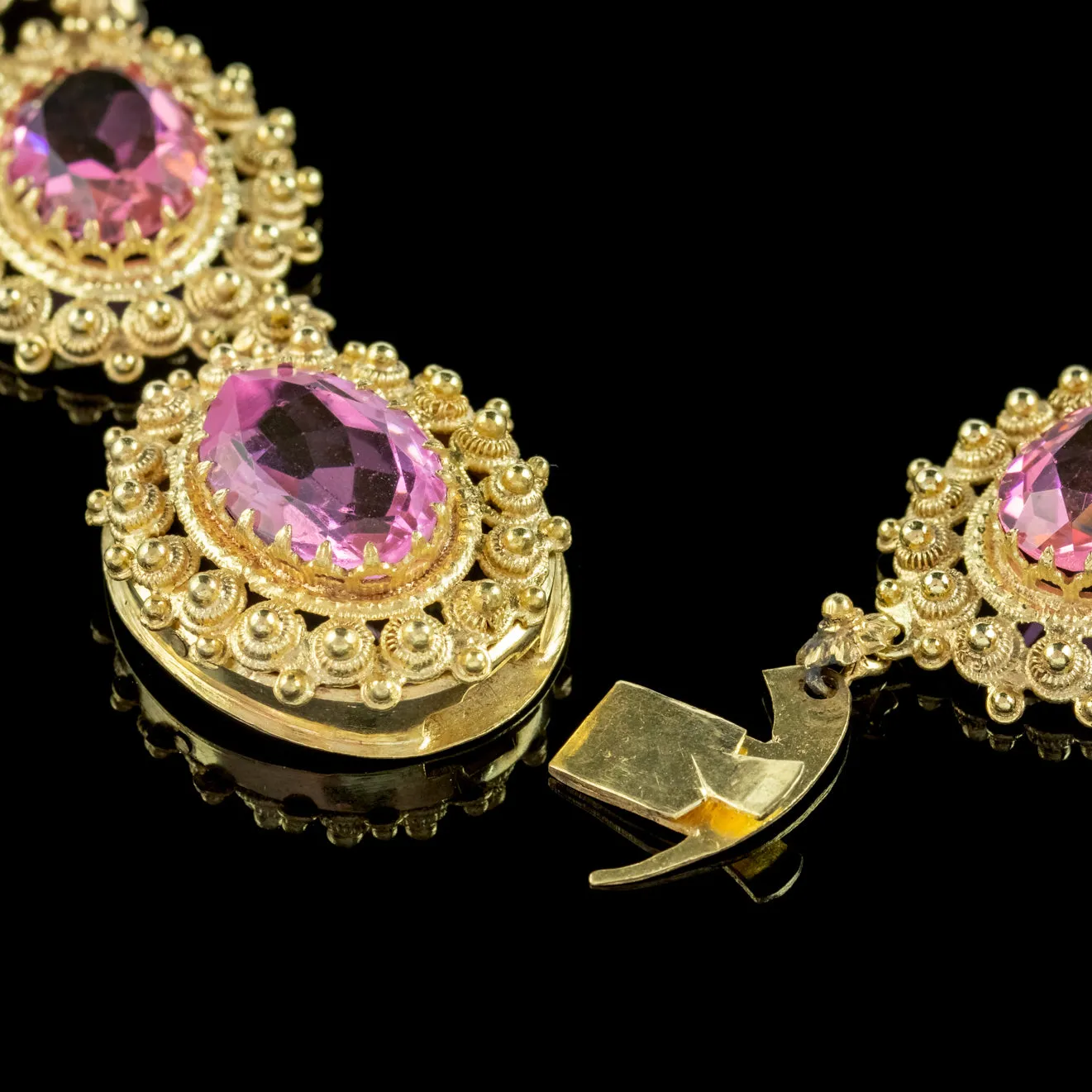 Antique Victorian Cannetille Pink Paste Collar Necklace Circa 1860