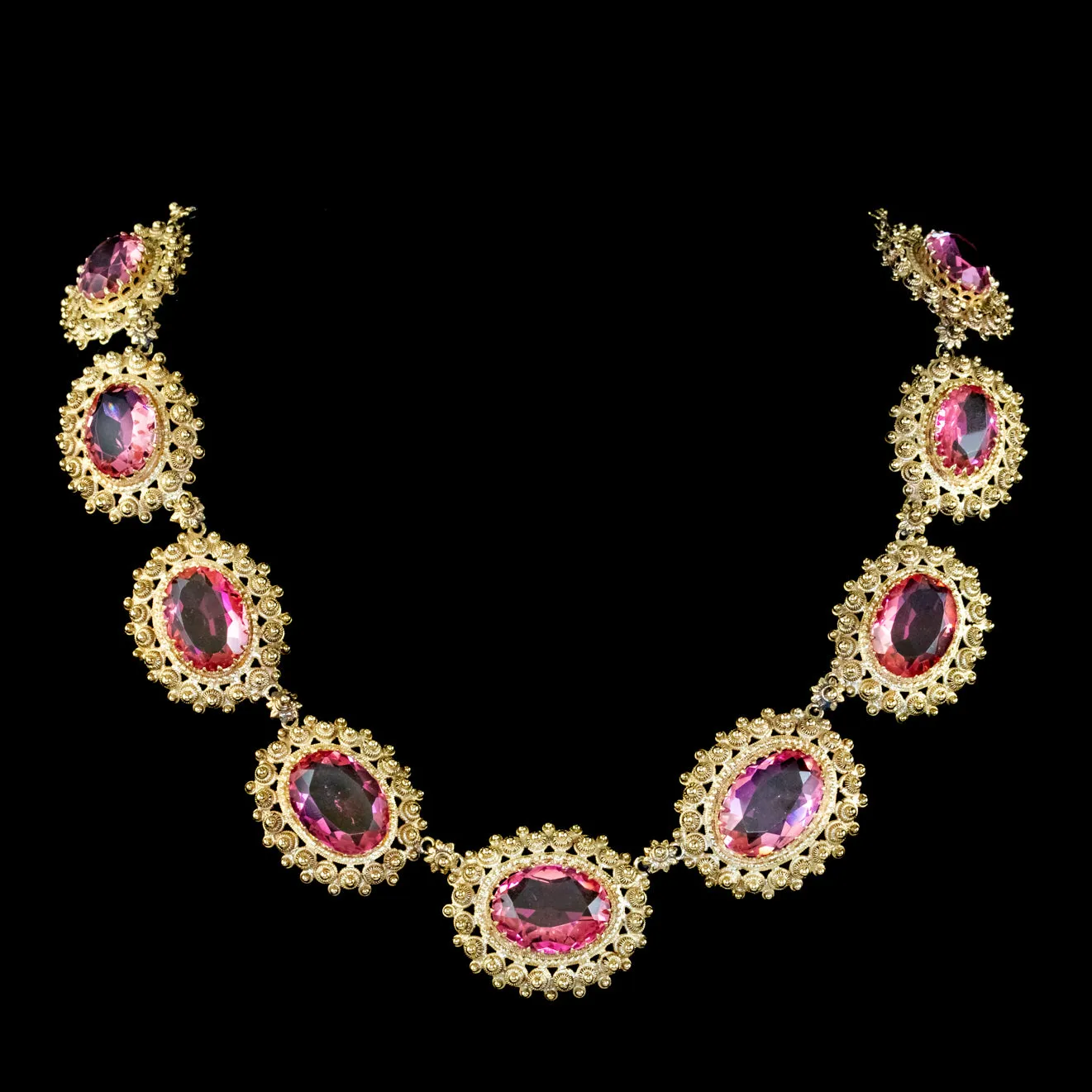 Antique Victorian Cannetille Pink Paste Collar Necklace Circa 1860