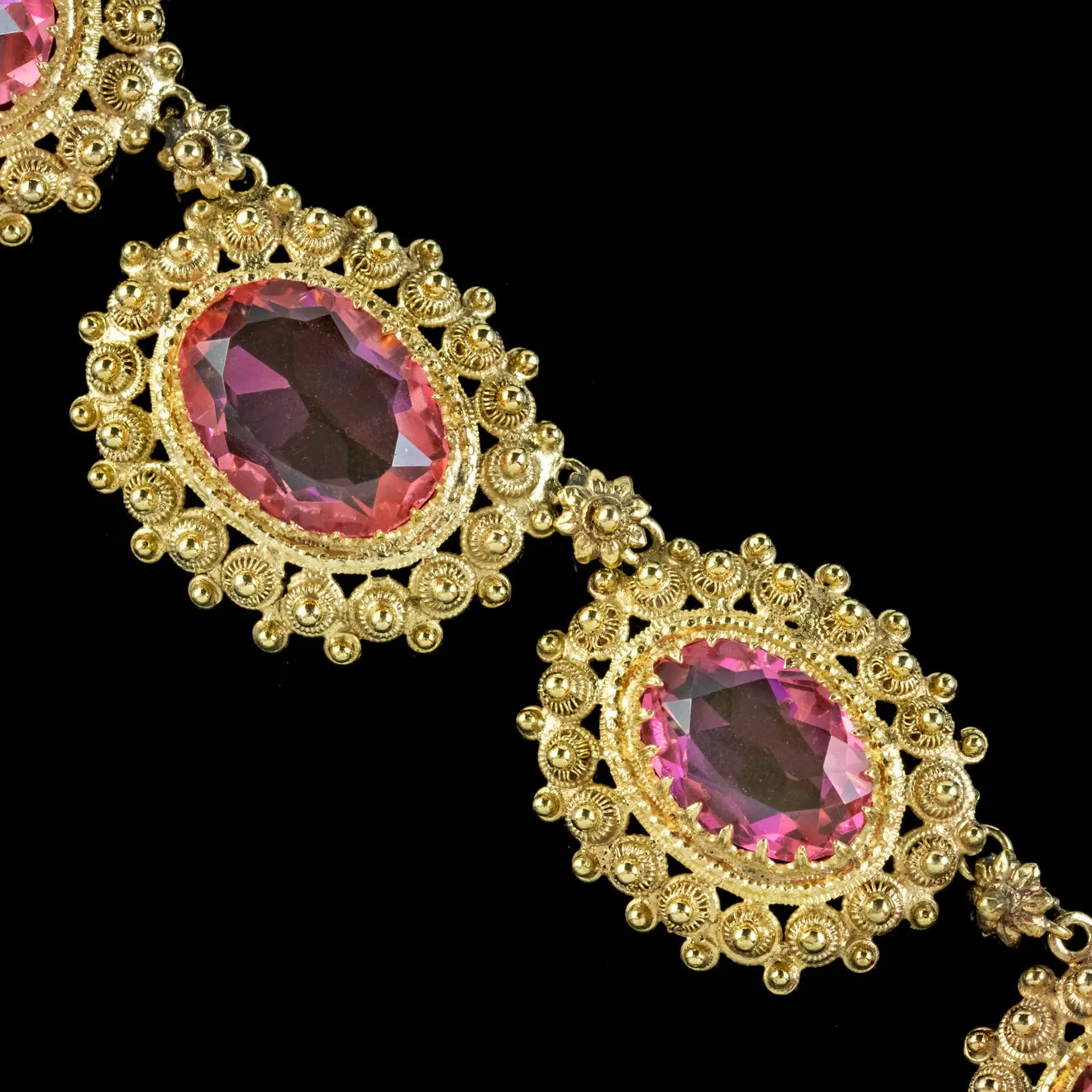 Antique Victorian Cannetille Pink Paste Collar Necklace Circa 1860