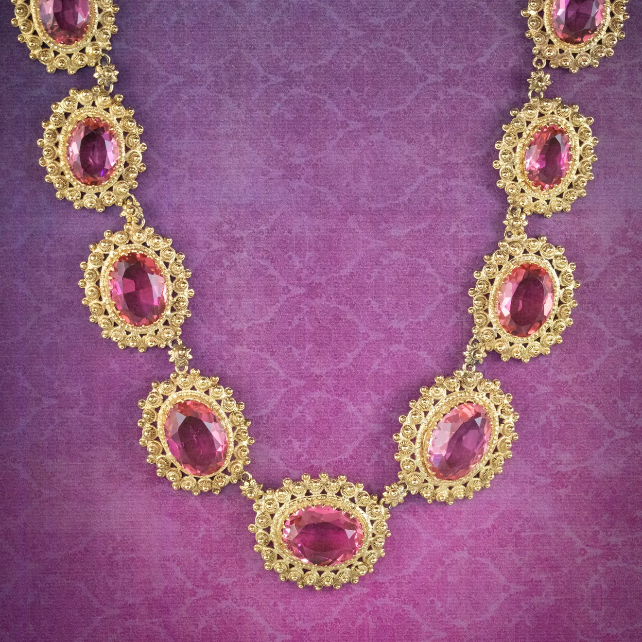 Antique Victorian Cannetille Pink Paste Collar Necklace Circa 1860
