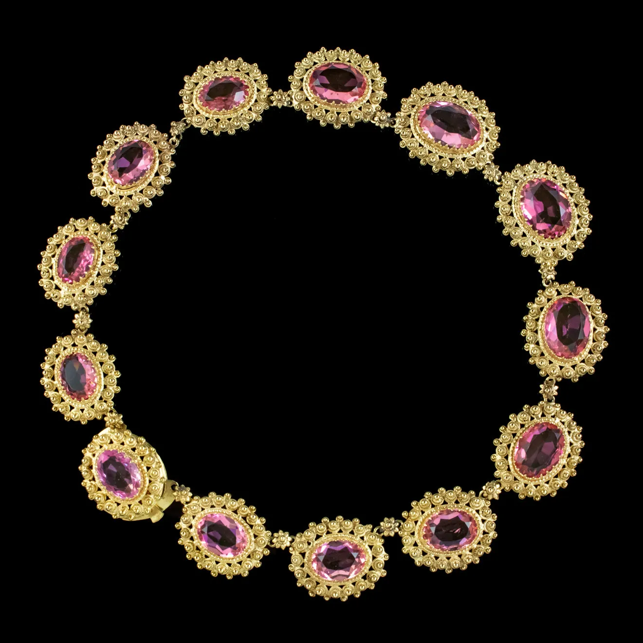 Antique Victorian Cannetille Pink Paste Collar Necklace Circa 1860