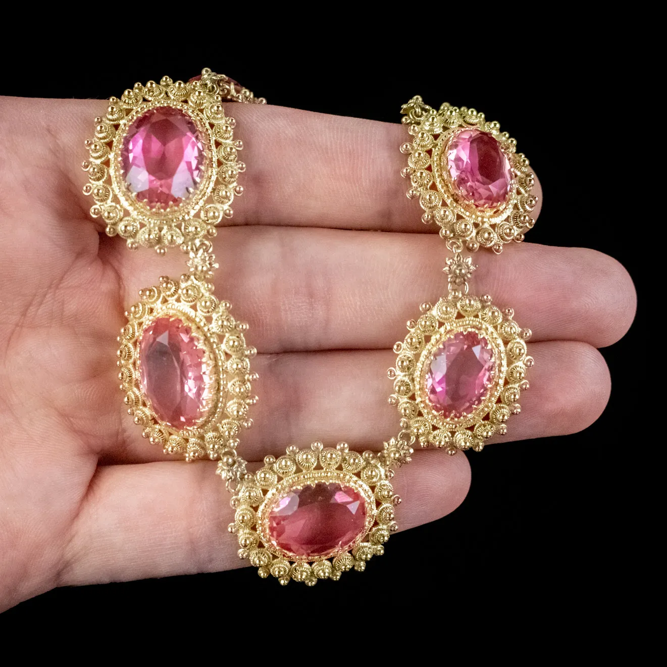 Antique Victorian Cannetille Pink Paste Collar Necklace Circa 1860