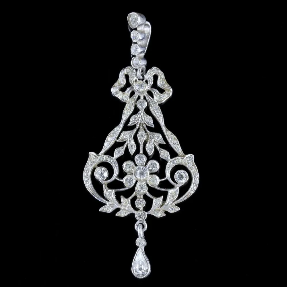 Antique Victorian Floral Paste Stone Pendant Silver Circa 1900
