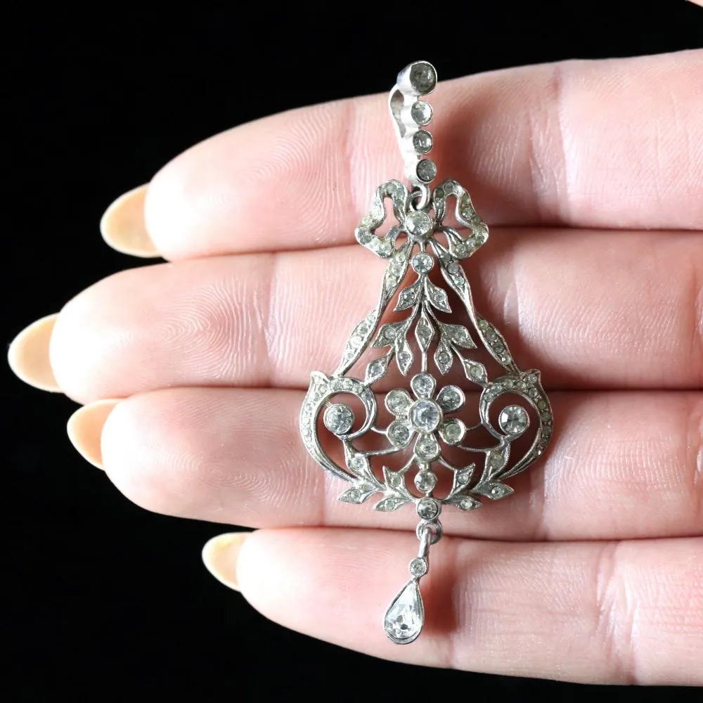 Antique Victorian Floral Paste Stone Pendant Silver Circa 1900