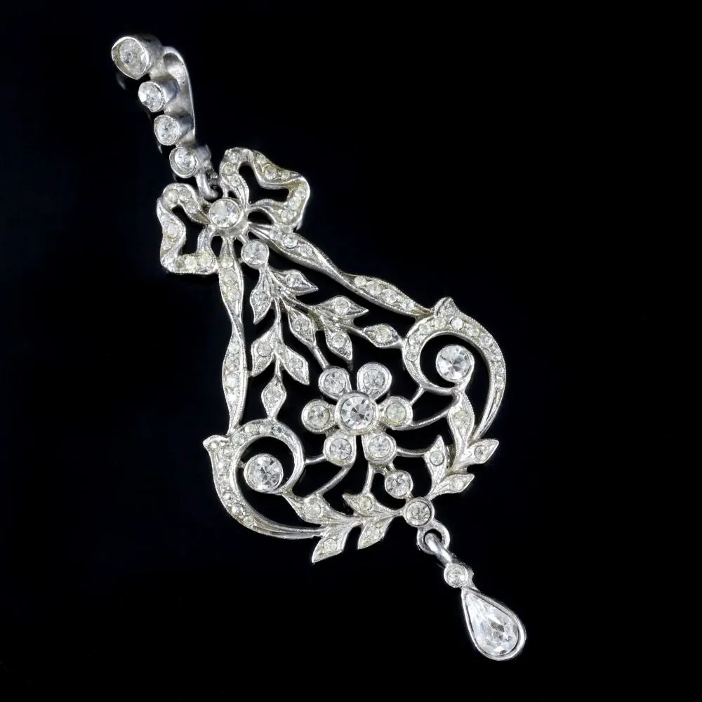 Antique Victorian Floral Paste Stone Pendant Silver Circa 1900