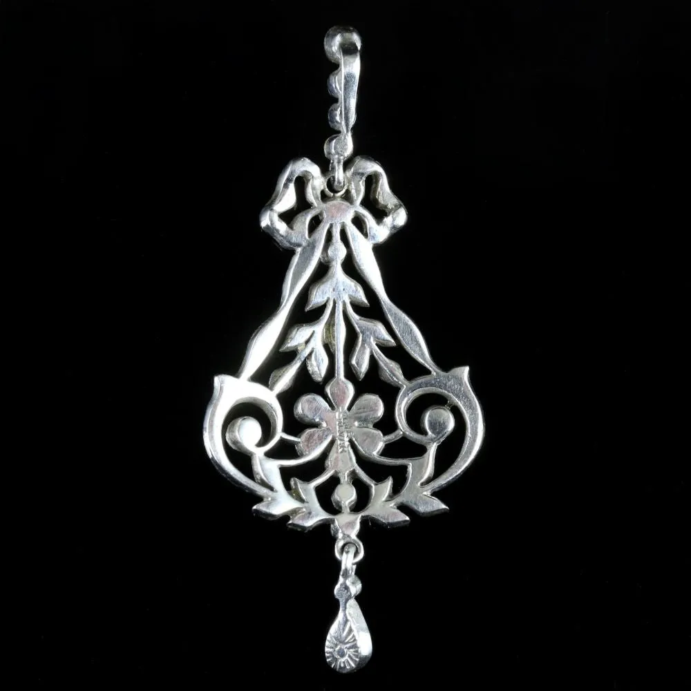 Antique Victorian Floral Paste Stone Pendant Silver Circa 1900