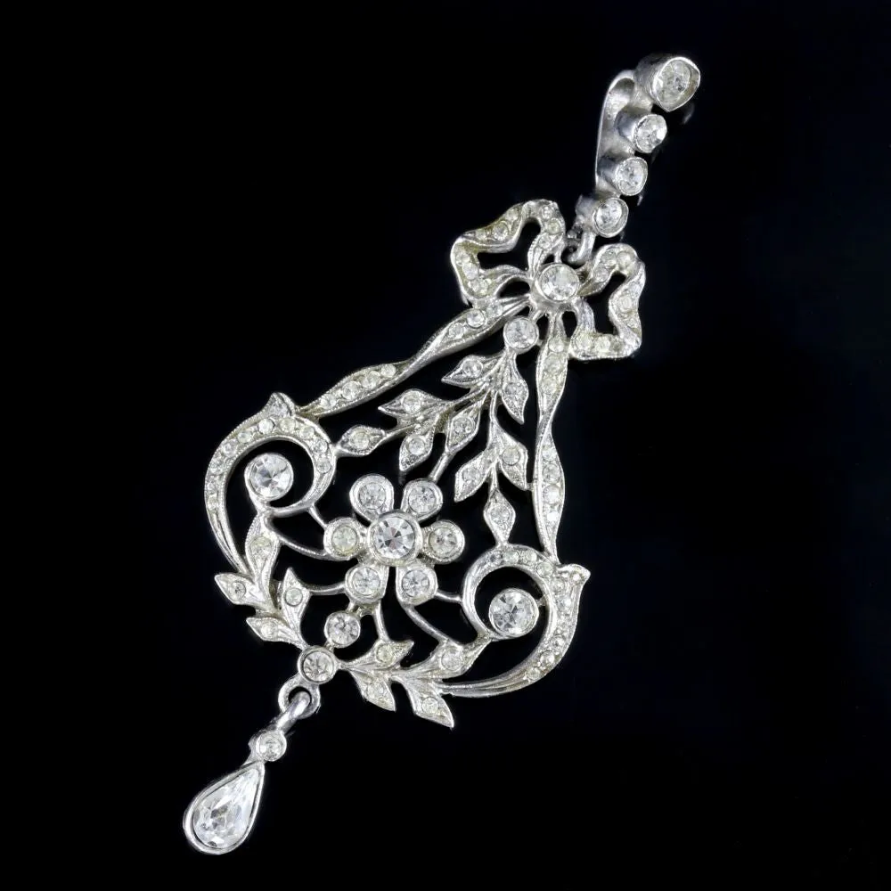 Antique Victorian Floral Paste Stone Pendant Silver Circa 1900