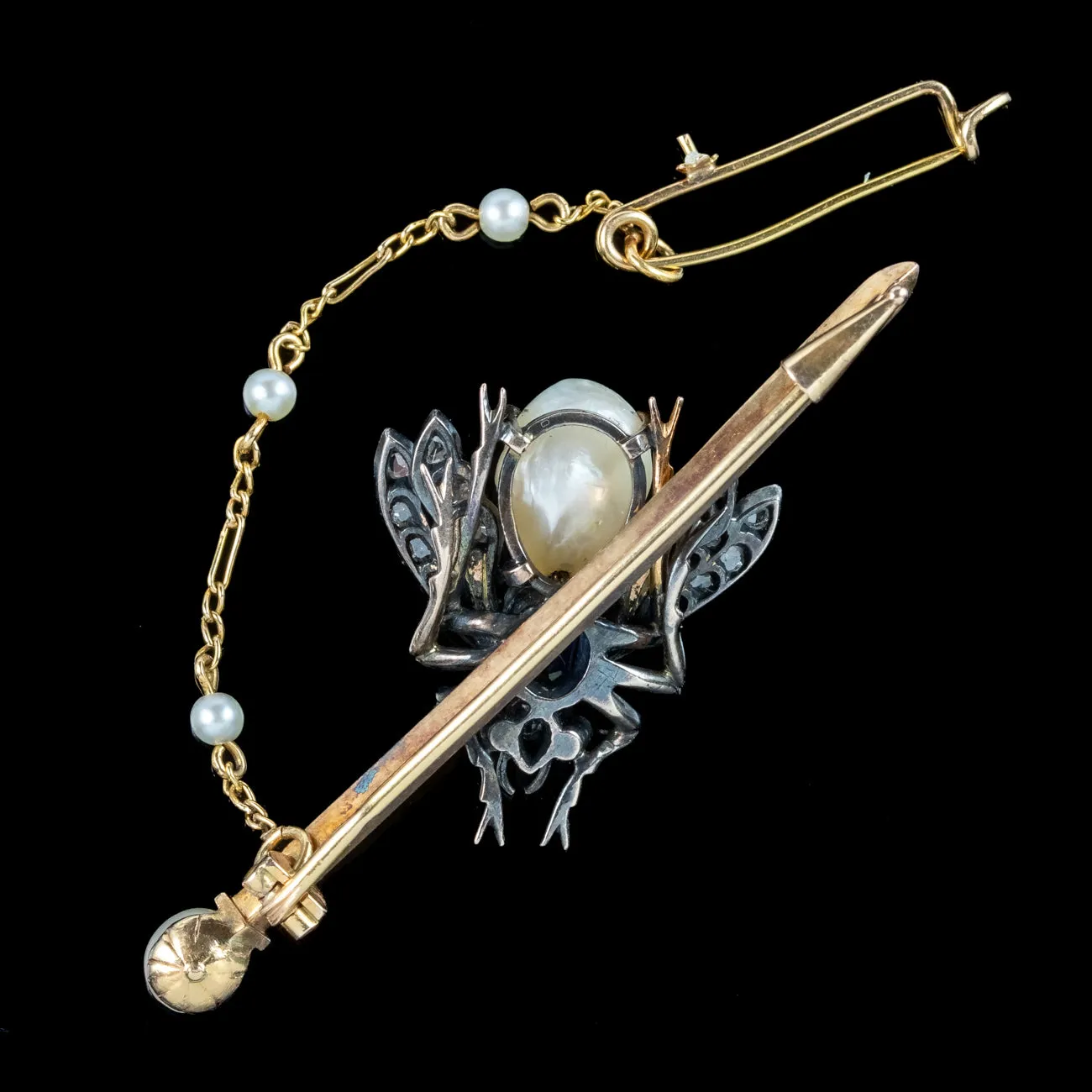 Antique Victorian French Pearl Sapphire Ruby Diamond Insect Brooch
