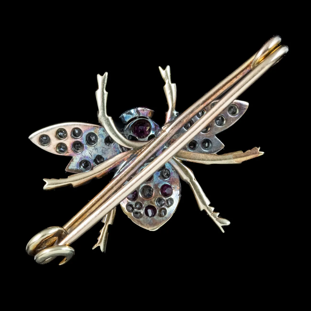 Antique Victorian Ruby Diamond Bee Bar Brooch 18ct Gold Silver