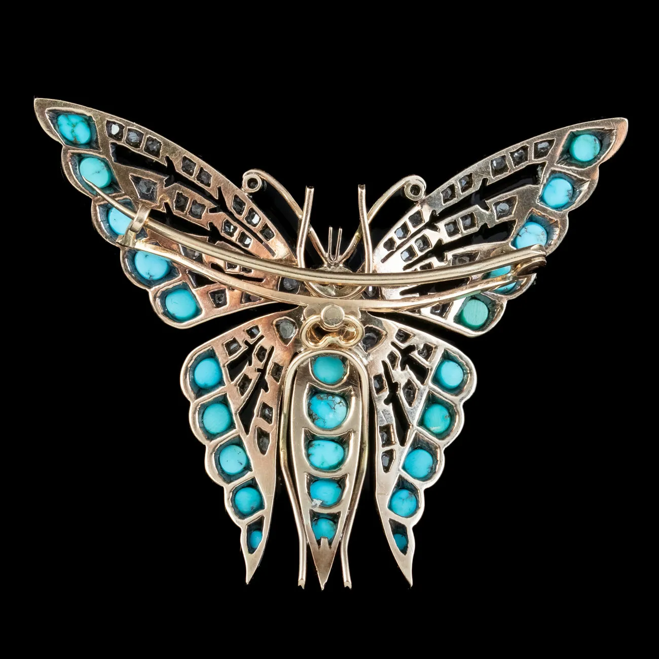 Antique Victorian Turquoise Diamond Butterfly Brooch Silver 15ct Gold