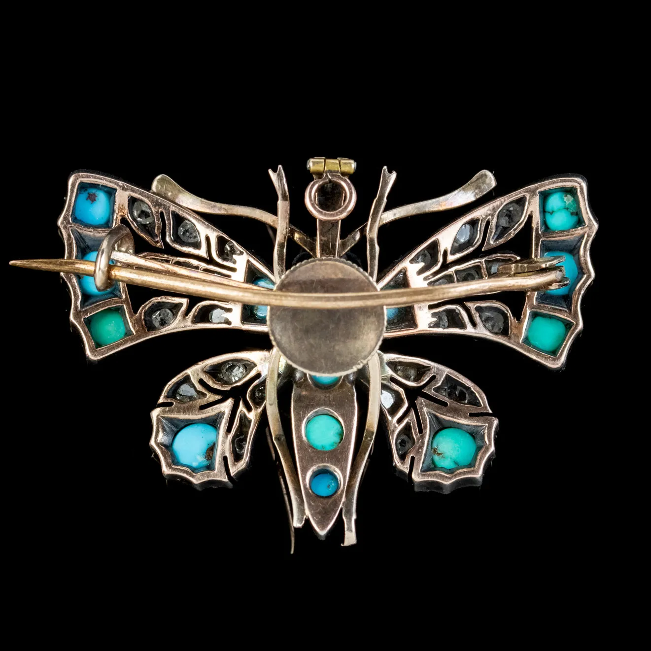 Antique Victorian Turquoise Diamond Pearl Butterfly Pendant Brooch Circa 1900
