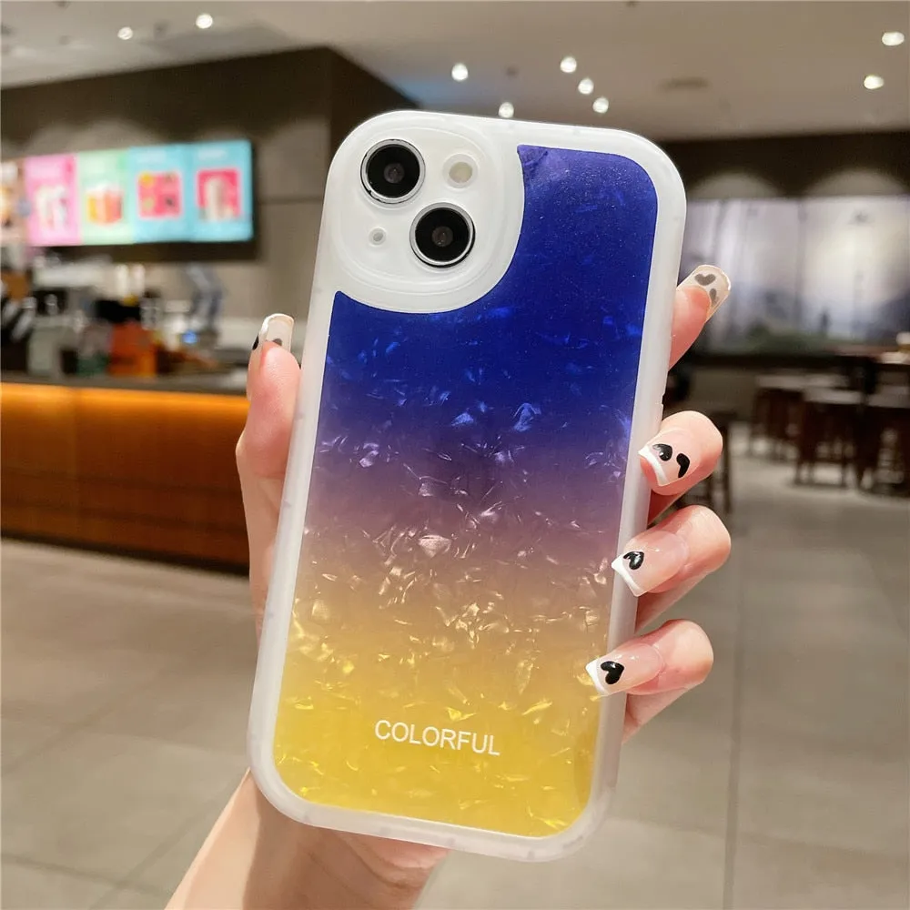 Anymob iPhone Case Yellow Gradient Dream Shell Pattern Silicone Shockproof Back Cover