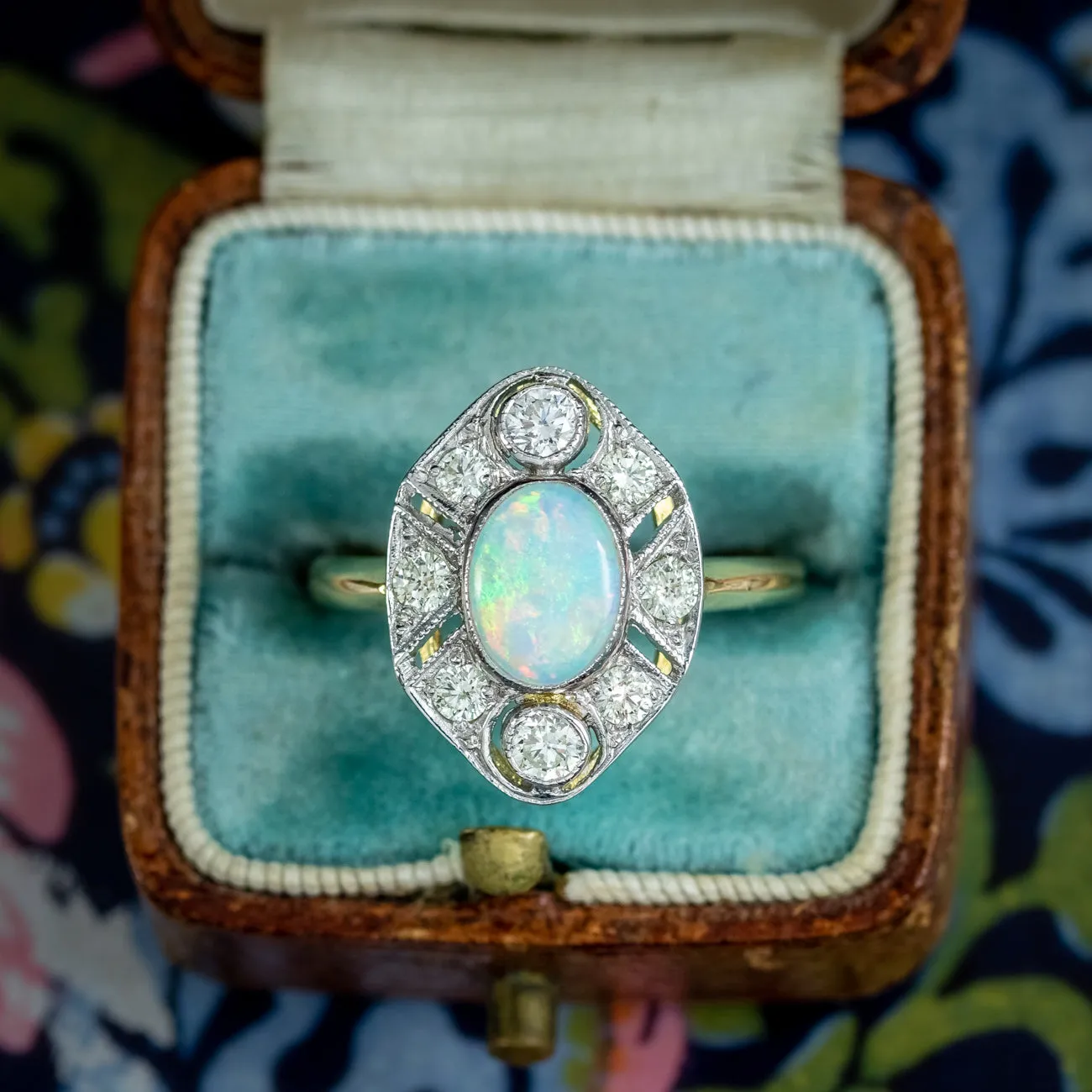 Art Deco Style Opal Diamond Ring 1.6ct Opal
