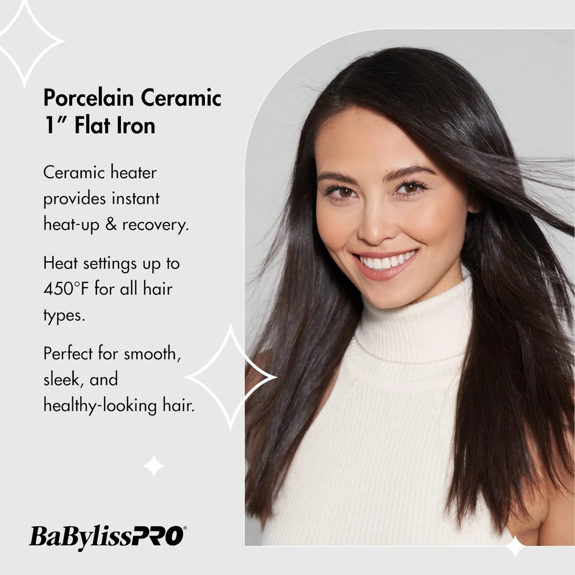 BabylissPRO Porcelain Ceramic 1" Straightening Iron - Item No. BP9557UC
