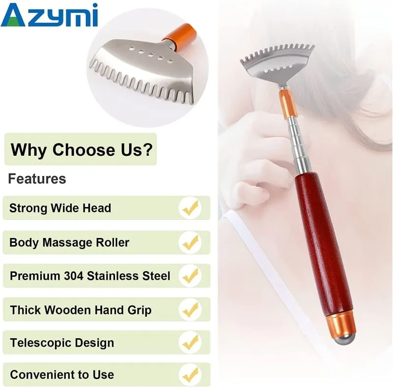 Back Scratcher | Telescopic Back-Scratcher for Women Men with Long Wooden Handle | Portable Back Massager for Head Scalp Face Foot Scratching