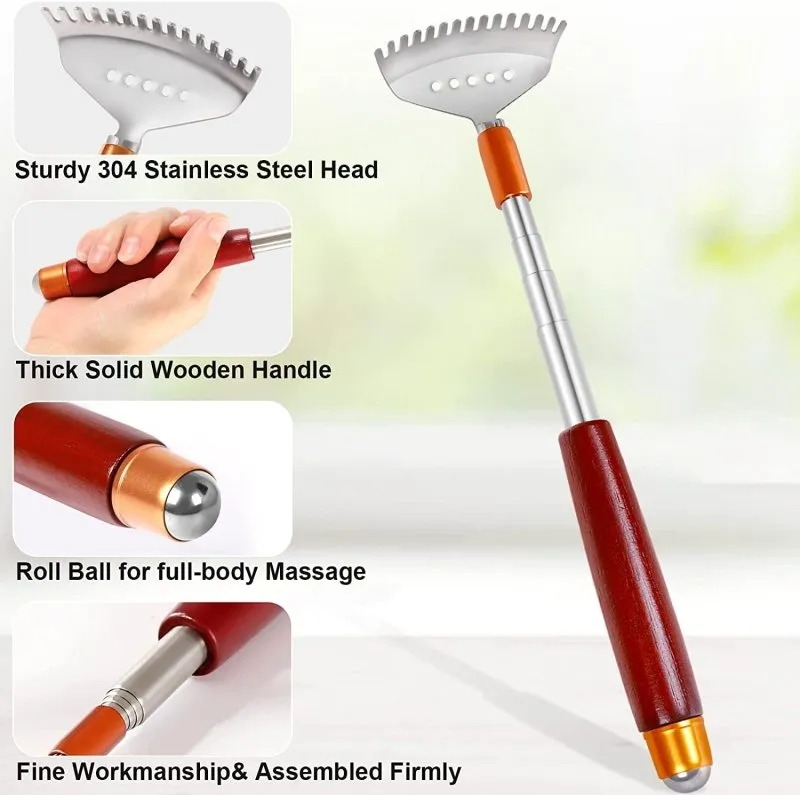 Back Scratcher | Telescopic Back-Scratcher for Women Men with Long Wooden Handle | Portable Back Massager for Head Scalp Face Foot Scratching