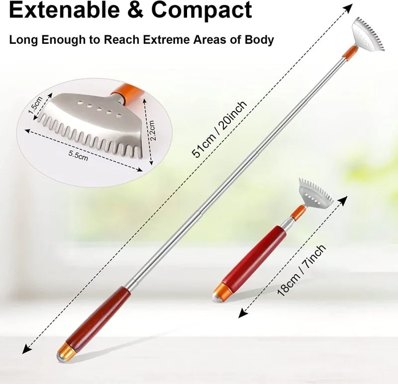 Back Scratcher | Telescopic Back-Scratcher for Women Men with Long Wooden Handle | Portable Back Massager for Head Scalp Face Foot Scratching