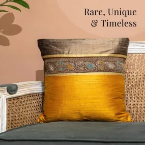 Banarasi Silk Cushion Cover in Turmeric & Beige