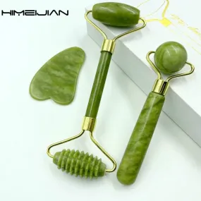 Beauty 3pieces Set Jade Roller Massager Gua Sha Jade Stone