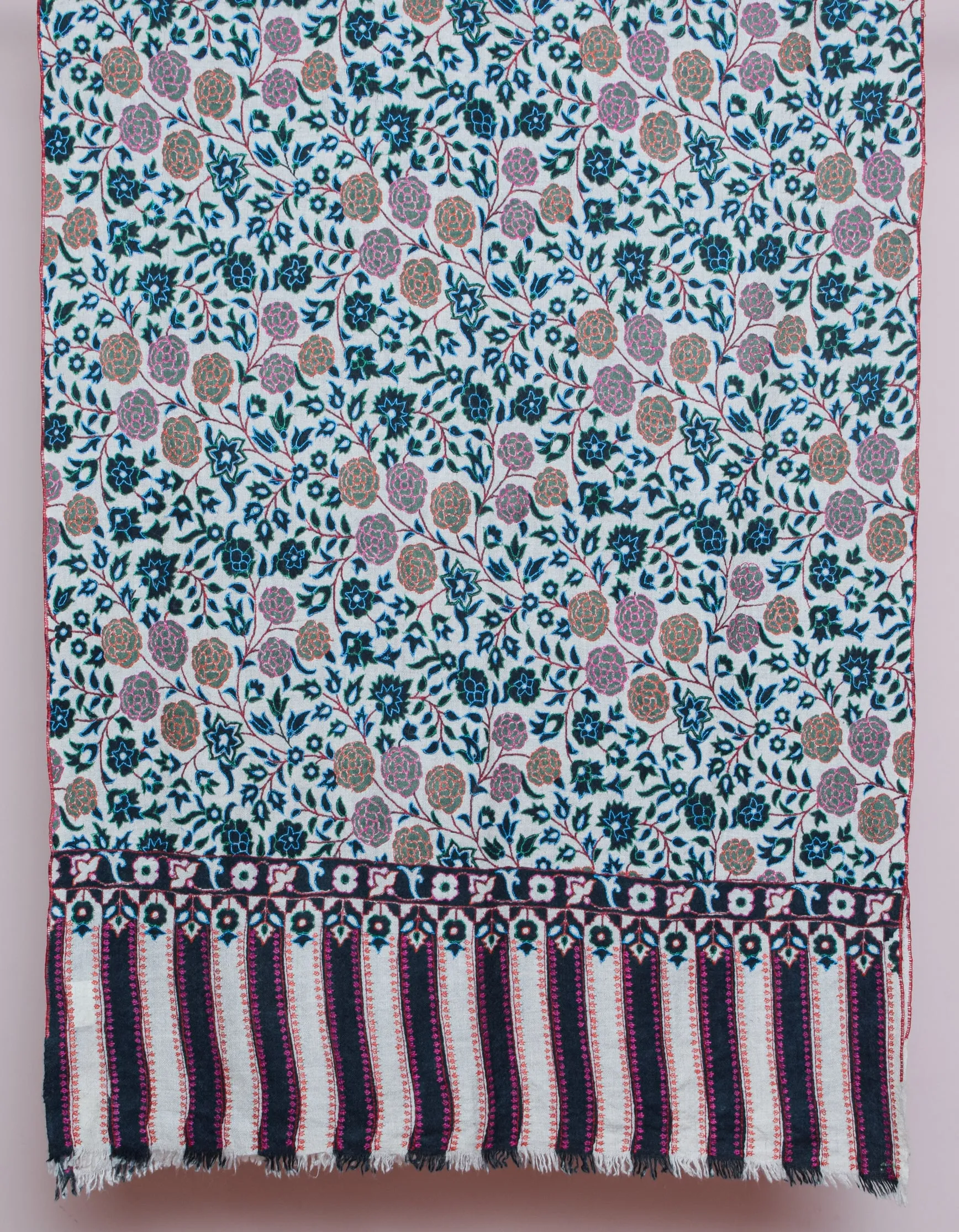 Black Olive Handwoven Kani Pattern Embroidered Cashmere Pashmina Stole