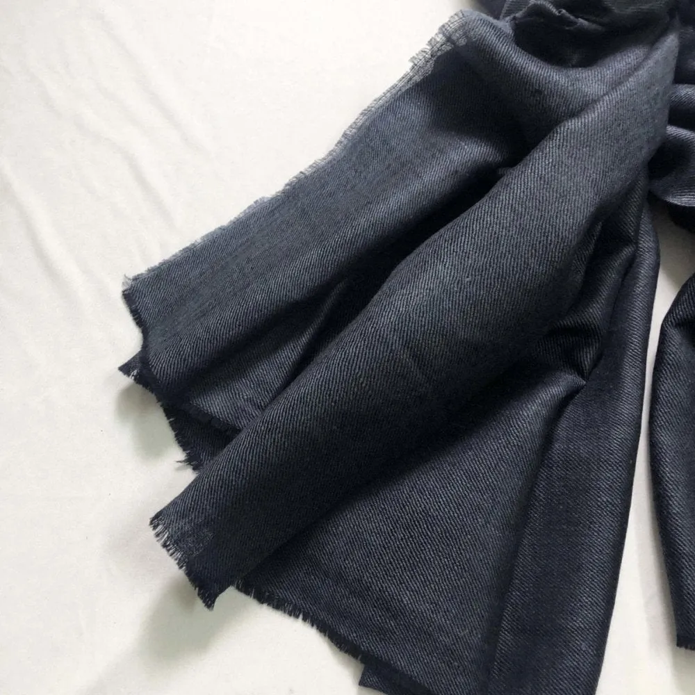 Black with Gray Handwoven Silk & Wool Shawl